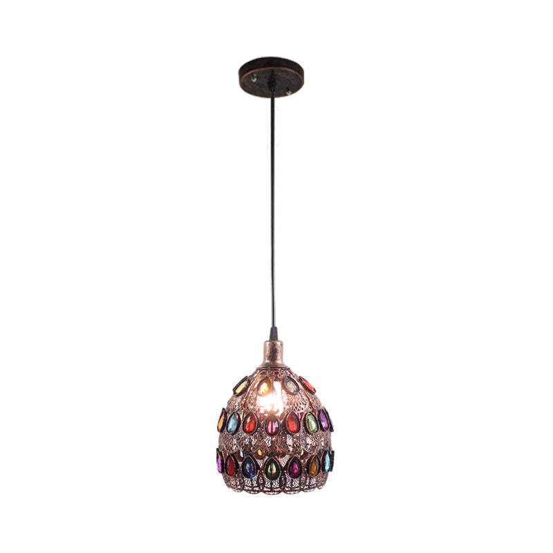 Metal Rust Pendant Lamp Dome 1 Bulb Traditional Suspended Lighting Fixture for Restaurant