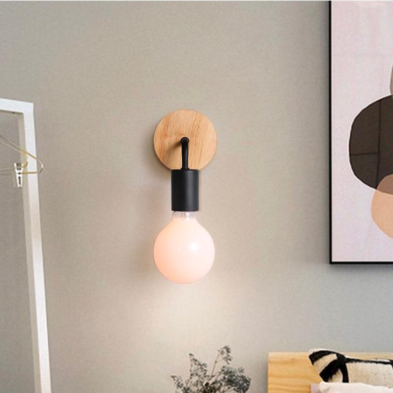 Lámpara de pared de luz simple de forma de blub de estilo nórdico con madera para dormitorio