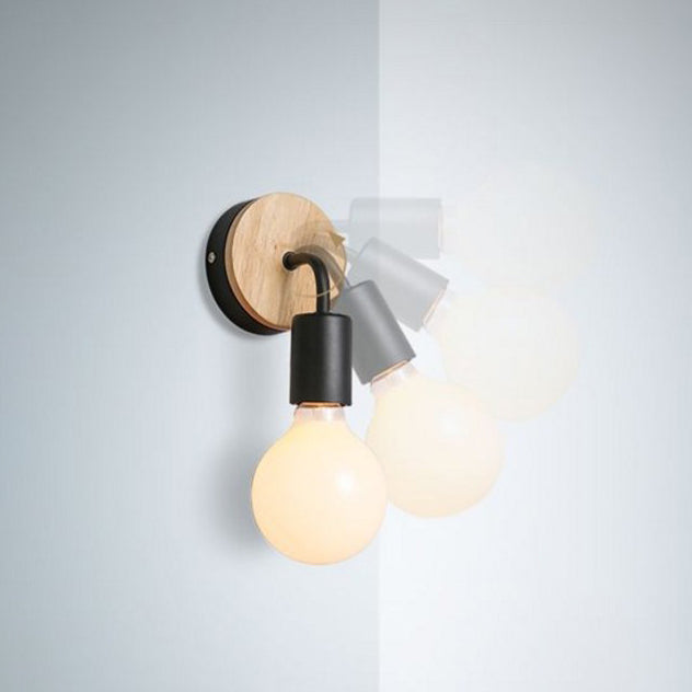 Lámpara de pared de luz simple de forma de blub de estilo nórdico con madera para dormitorio