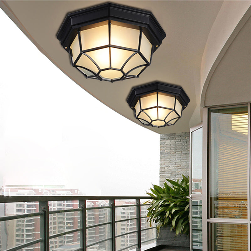 Octagonal Flush Mount Light Traditional Waterproof Ceiling Light with Glass Shade