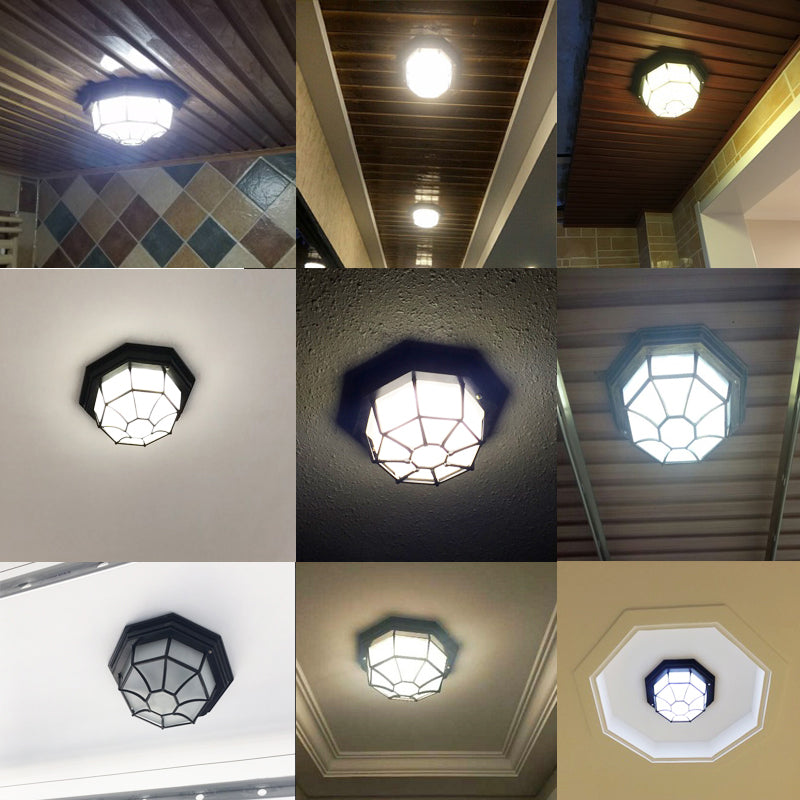 Octagonal Flush Mount Light Traditional Waterproof Ceiling Light with Glass Shade