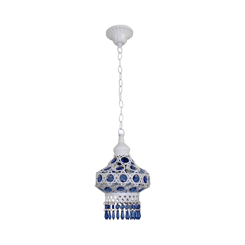 Lanterne Plafond métal pendentif bohème 1 éclairage clair salon suspendu au plafond en blanc / bleu