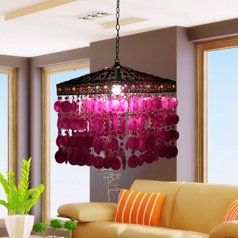 Purple/Bronze 1 Bulb Ceiling Hang Fixture Traditional Metal Cascading Suspension Light for Living Room