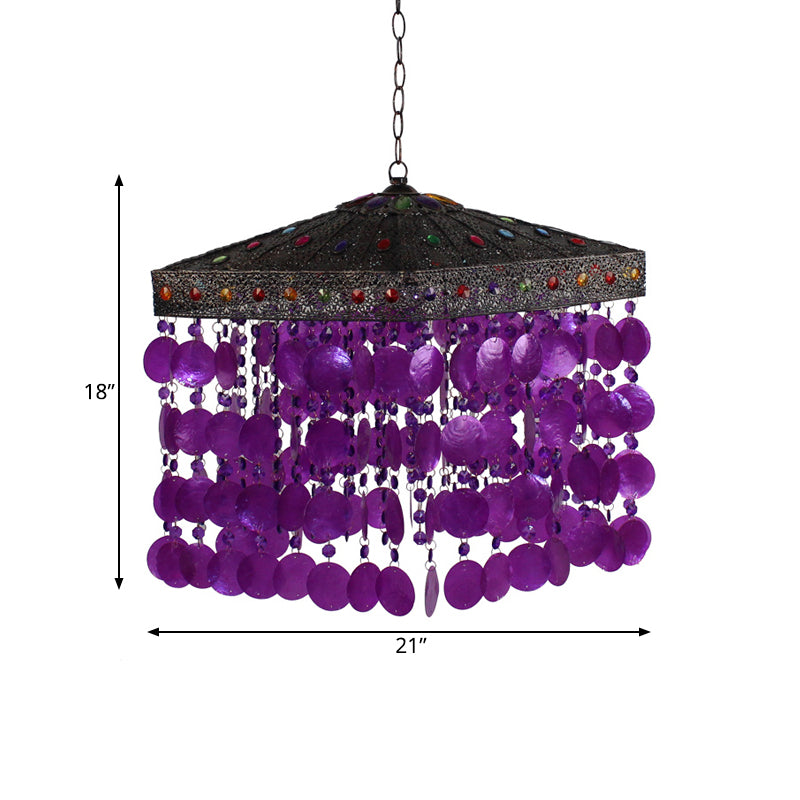 Purple/Bronze 1 Bulb Ceiling Hang Fixture Traditional Metal Cascading Suspension Light for Living Room