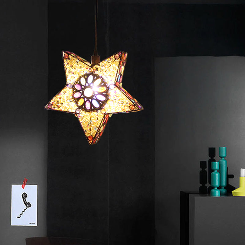 Metalen pentagram hanger plafondlicht art deco 1 kop eetkamer drop lamp in zwart/rood/geel