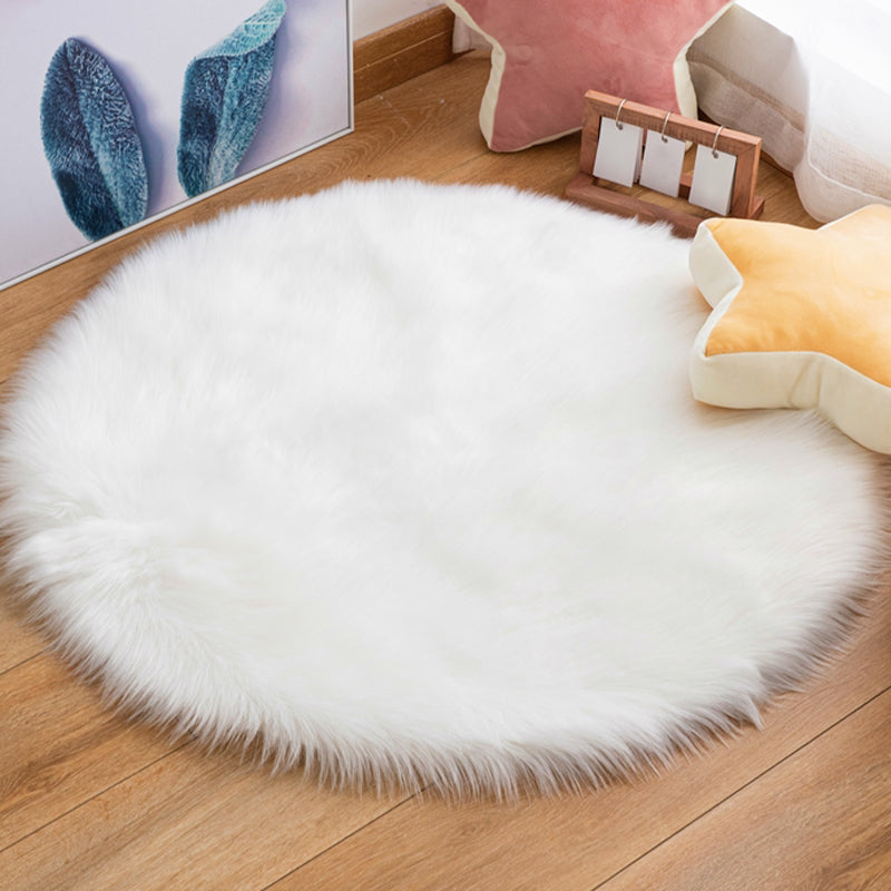 Round Plain Shag Carpet Polyester Creative Indoor Rug Non-Slip Backing Area Rug for Living Room