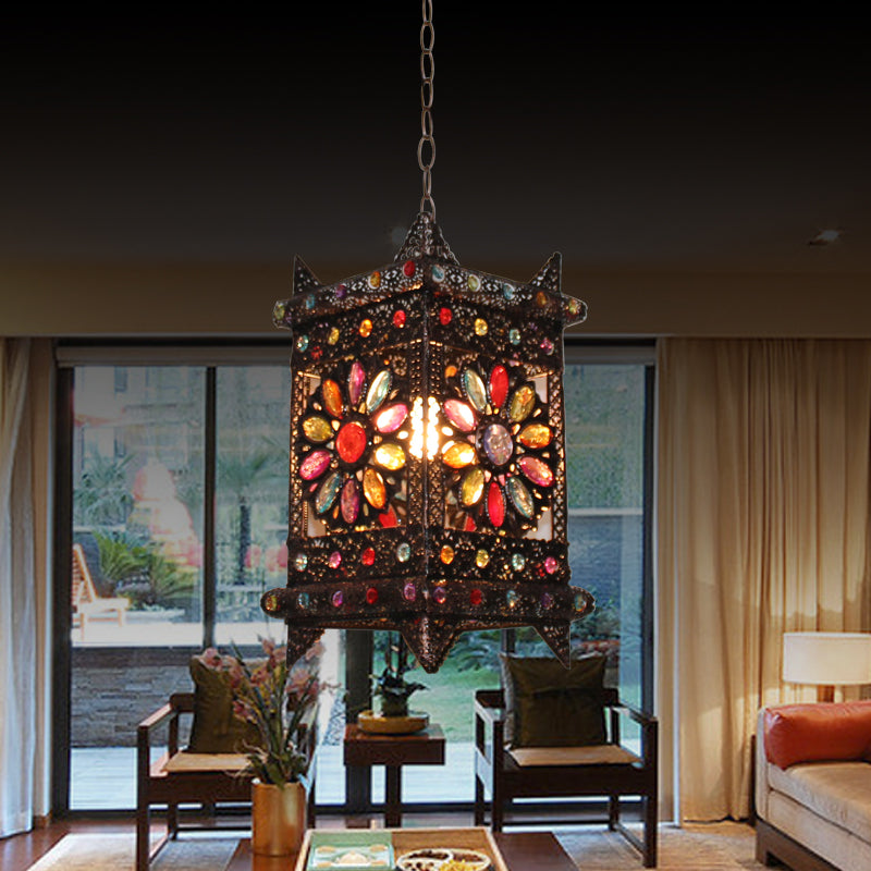 Rectangle salon suspension éclairage décoratif 1 ampoule bronze suspendu pendant