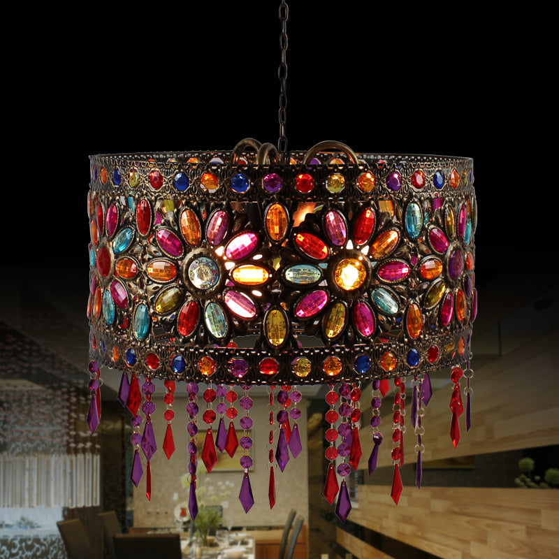 Drum Restaurant Kronleuchter Beleuchtung Art Deco Metal 3 Lampen Weiß/Schwarz Anhänger Leuchte mit Kristallakzent