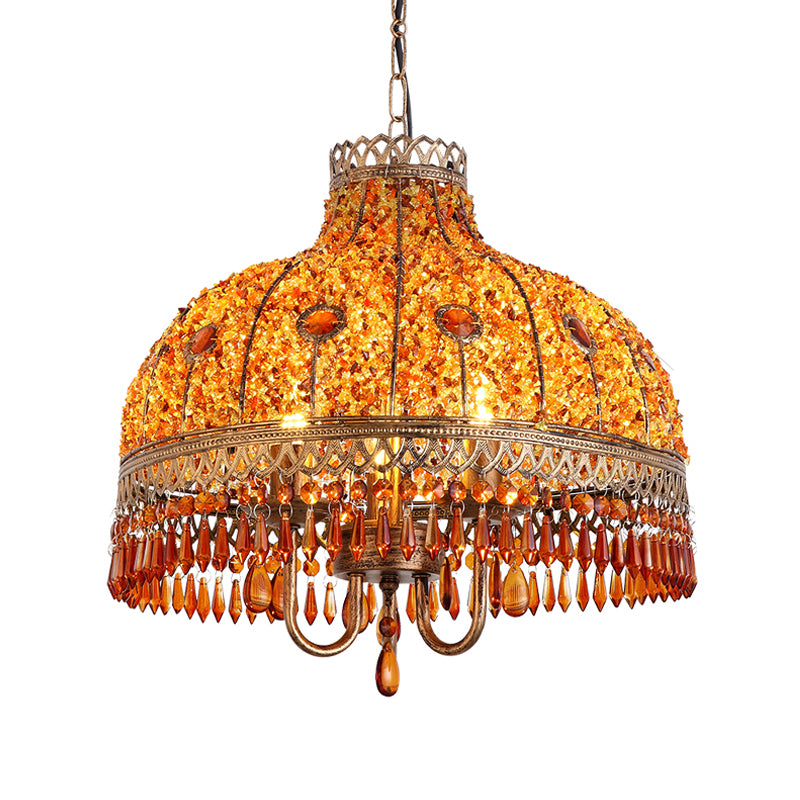 Bohemian Bowl lustre d'éclairage d'éclairage 3 têtes Plafond métallique Pendre Light en blanc / rouge / jaune avec crisstal drapage