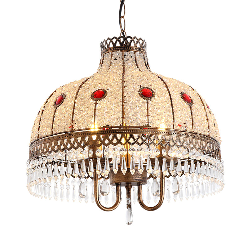 Bohemian Bowl lustre d'éclairage d'éclairage 3 têtes Plafond métallique Pendre Light en blanc / rouge / jaune avec crisstal drapage