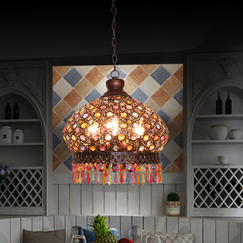14 "/18" W Metal Dome Lampada lampadario decorativo a 3 luci soggiorno lampada sospesa in argento/ottone/rame