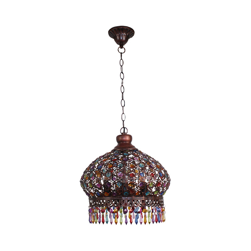 14 "/18" W Metal Dome Lampada lampadario decorativo a 3 luci soggiorno lampada sospesa in argento/ottone/rame