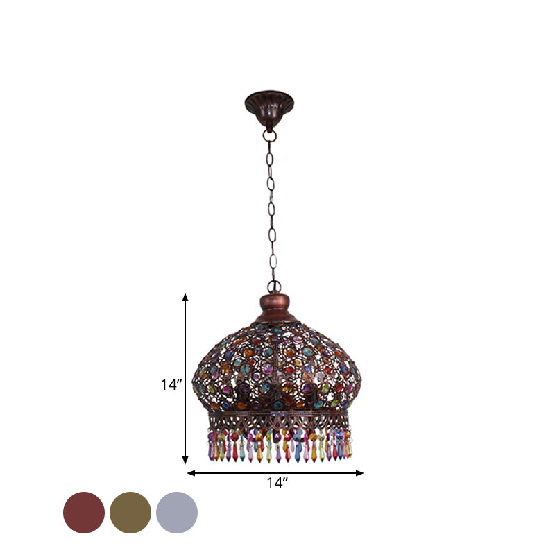 14 "/ 18" W Metal Dome Chandelier luminaire décoratif 3 lumières salon lampe suspendue en argent / laiton / cuivre