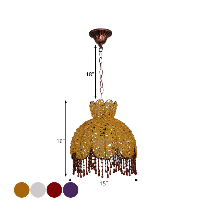 Boheemse geschulpte hanger kroonluchter 3 koppen metaalhangend plafondlicht in wit/rood/geel met bungelende kristal