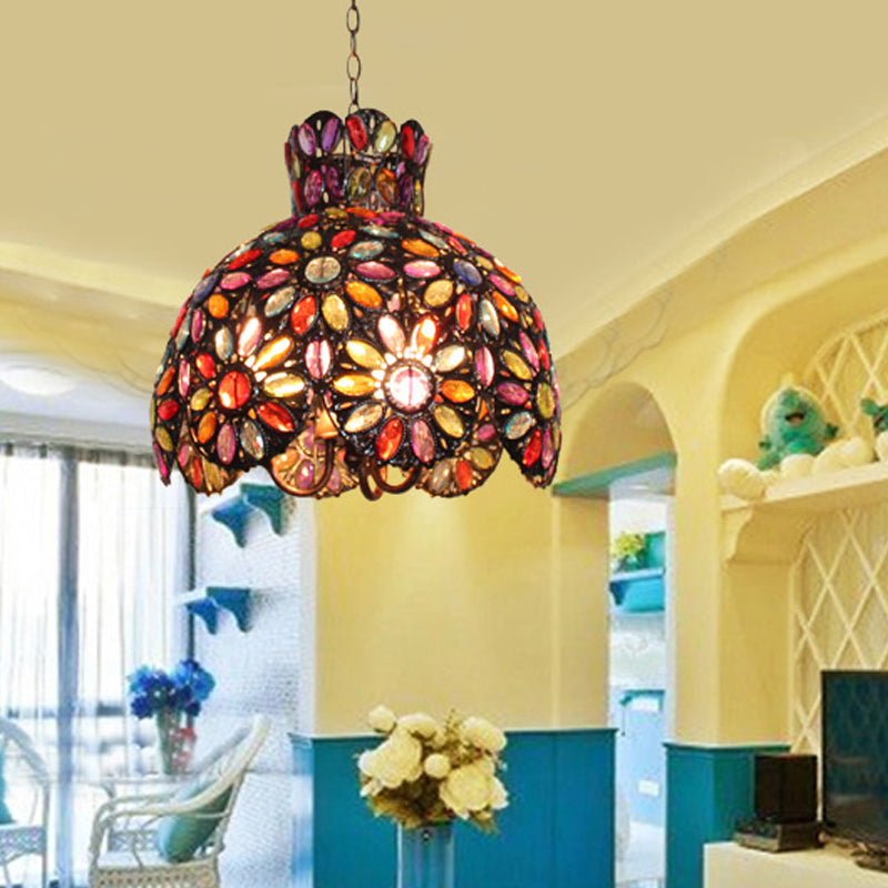 Funzione illuminazione del lampadario in metallo smerlato BOHIAMAN 3 lampadine Luce del soffitto soggiorno in nero/viola/scuro viola