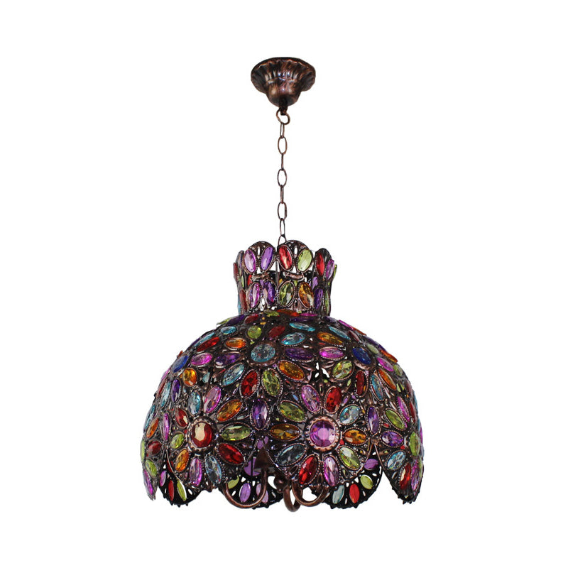 Éclairage de lustre en métal festoné Bohemian 3 bulbes salon plafond Light en noir / violet / violet foncé
