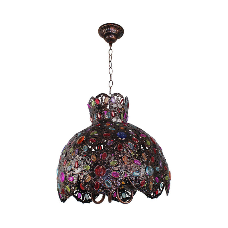 Scalloped Metal Chandelier Lighting Fixture Bohemian 3 Bulbs Living Room Ceiling Light in Black/Purple/Dark Purple