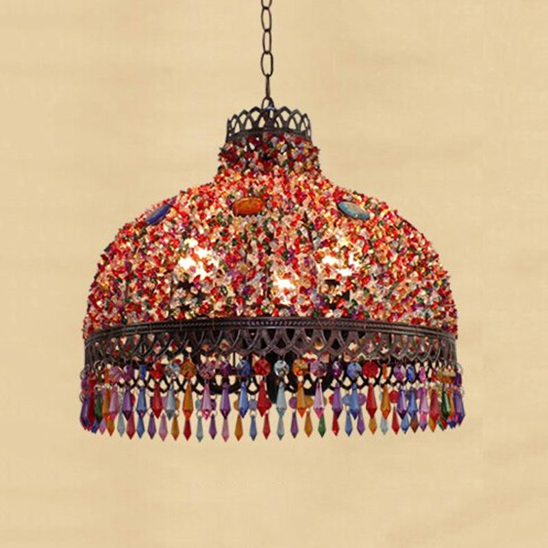 Decorative Bowl Pendant Chandelier 3/6 Bulbs Metal Down Lighting in Orange/Green/Taupe, 14.5"/17"/23.5" Width