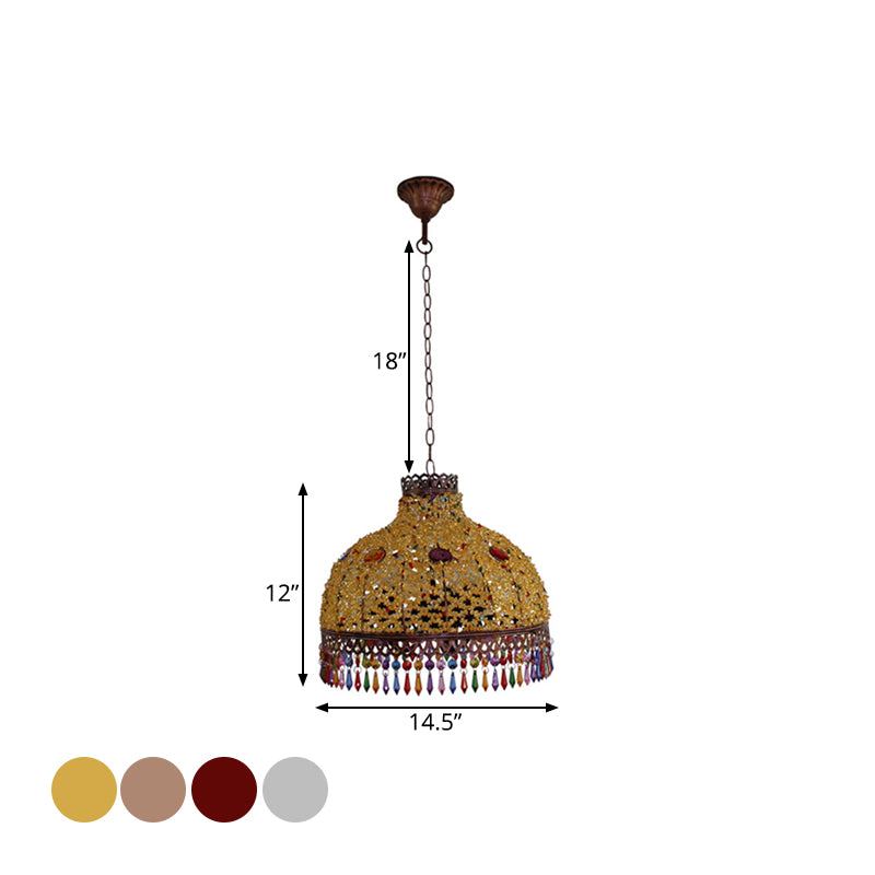 3/6 lampen hangende kroonluchter Art Deco Dome Metal Pendant Light armatuur in wit/beige/rood voor woonkamer, 14,5 "/17" /23.5 "W
