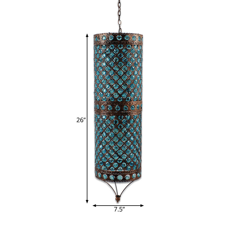 Blauwe 2 lichten Kroonluchter Lamp Boheemse metalen kolom Suspensie Verlichtingsarmatuur voor eetkamer
