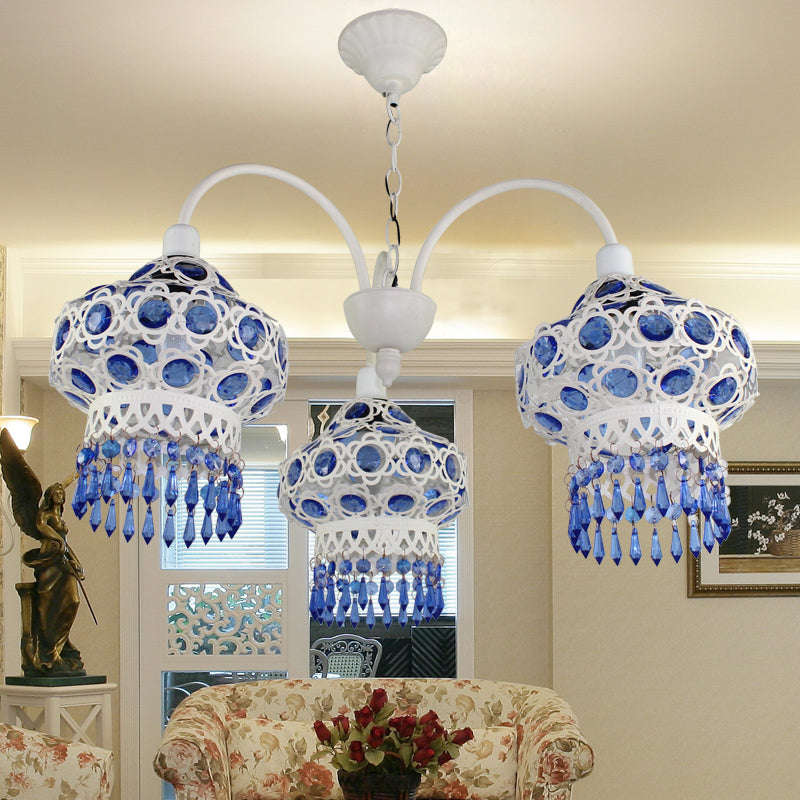 Luz de lámpara de araña azul de metal linterna 3 bombillas Costeo de techo tradicional para sala de estar