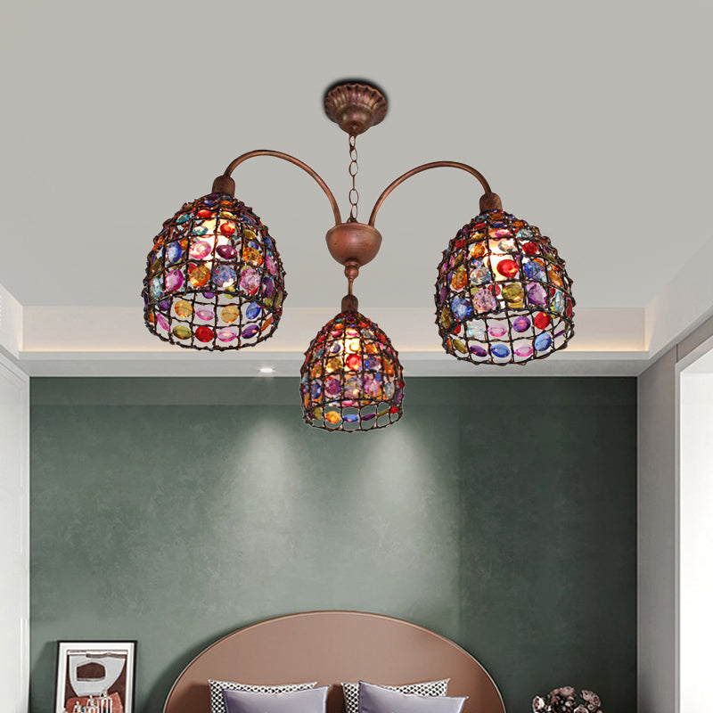 Apparecchio di illuminazione tradizionale a cupola tradizionale a 3 teste a goccia in metallo in bronzo per camera da letto