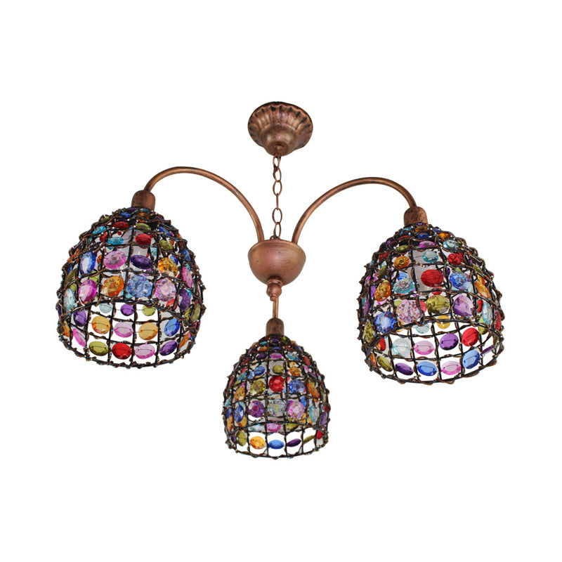 Apparecchio di illuminazione tradizionale a cupola tradizionale a 3 teste a goccia in metallo in bronzo per camera da letto