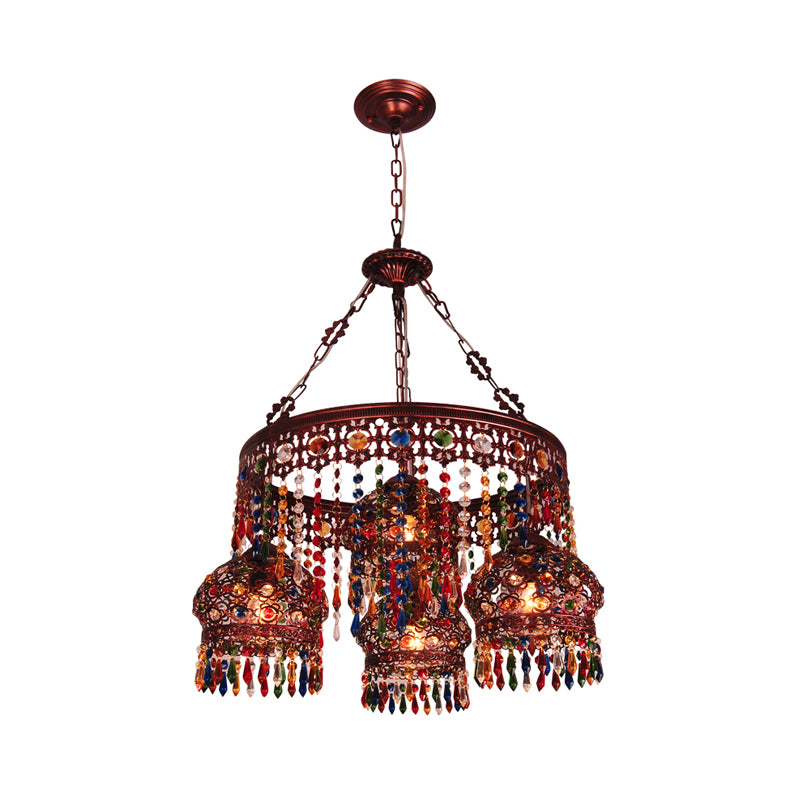 Cuivre circulaire lustre pendentif léger bohème métal 4 têtes de salle à manger lampe suspendue plafond