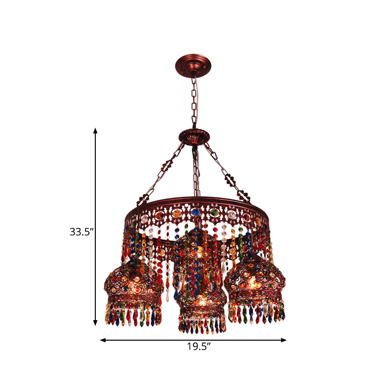 Copper Circular Chandelier Pendant Light Bohemian Metal 4 Heads Dining Room Ceiling Suspension Lamp