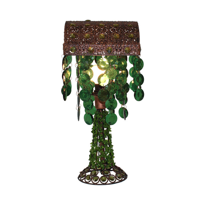 Bohemian Cascade Night Table Lamp 1 Bulb Metal Nightstand Lighting in Green for Bedroom