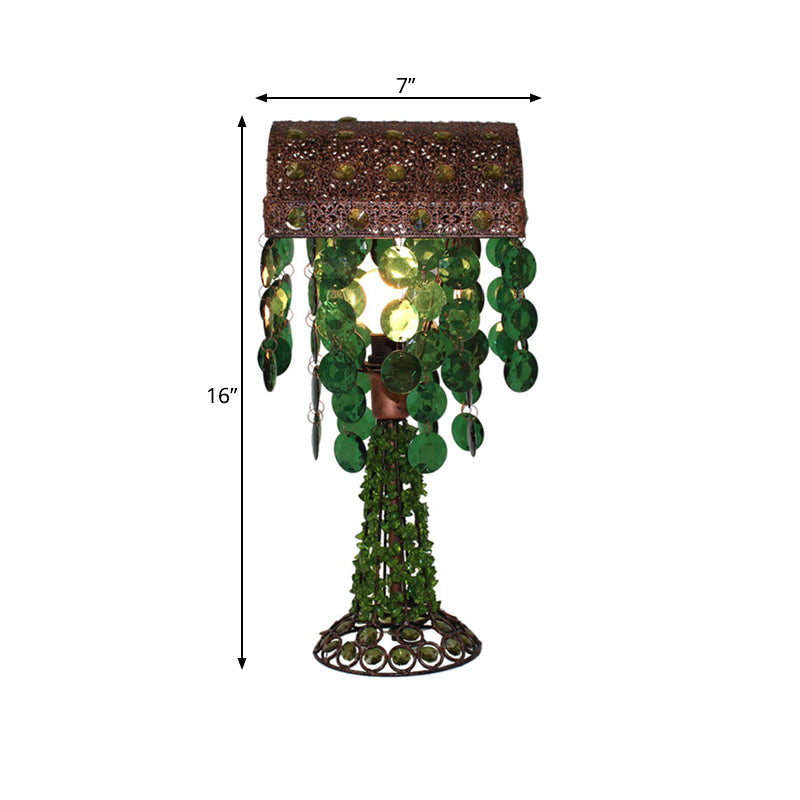 Bohemian Cascade Night Table Lamp 1 Bulb Metal Nightstand Lighting in Green for Bedroom