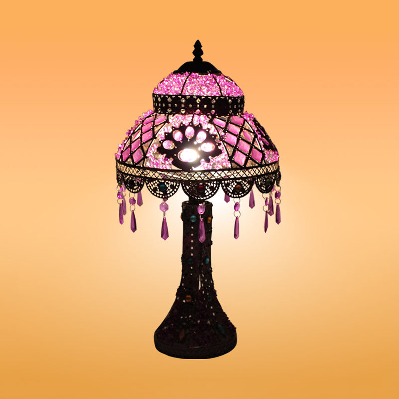 Dome Bedroom Night Table Lamp Decorative Metal 1 Light Purple Nightstand Lighting with Dangling Crystal