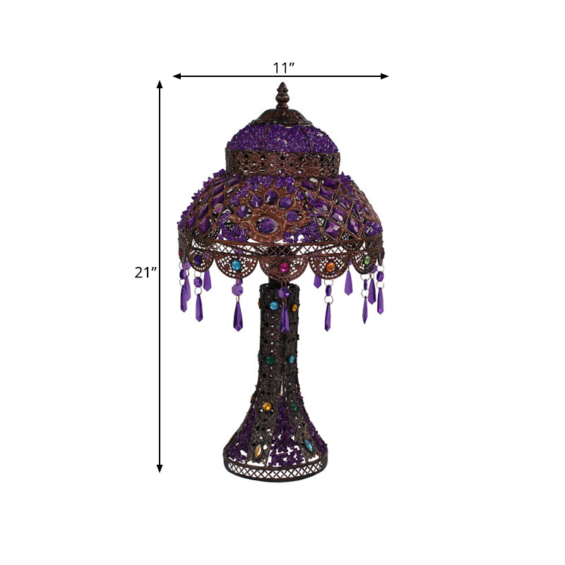 Dome Bedroom Night Table Lamp Decorative Metal 1 Light Purple Nightstand Lighting with Dangling Crystal