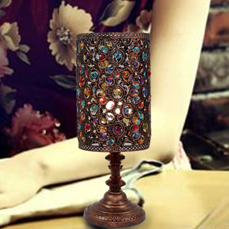 Metal Red/Purple Table Lamp Rectangle/Cylinder 1 Head Art Deco Nightstand Lighting for Dining Room