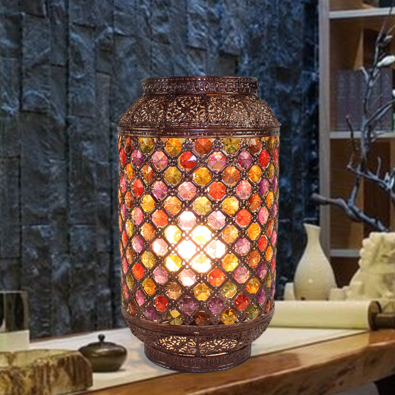 Metal Copper Nightstand Lamp Lantern 1-Light Decorative Night Table Lighting for Dining Room