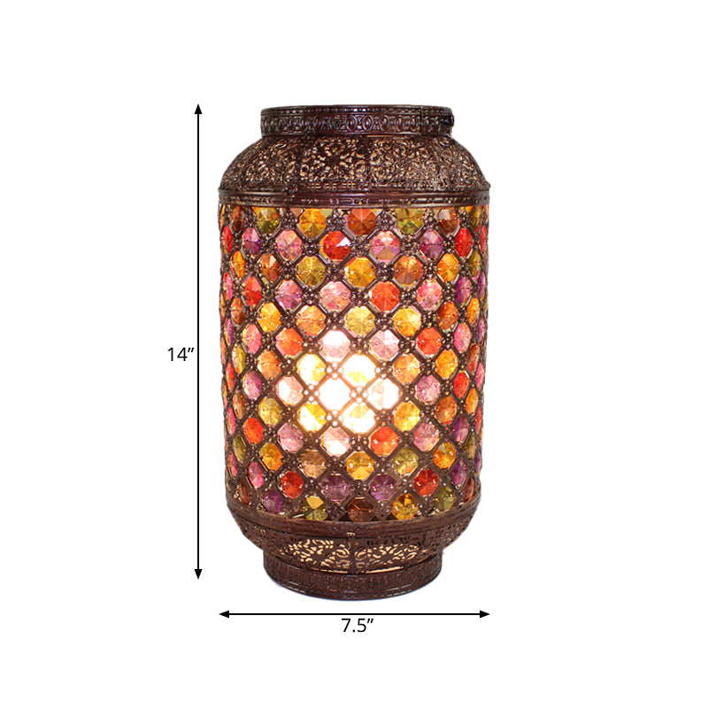 Metal Copper Nightstand Lamp Lantern 1-Light Decorative Night Table Lighting for Dining Room