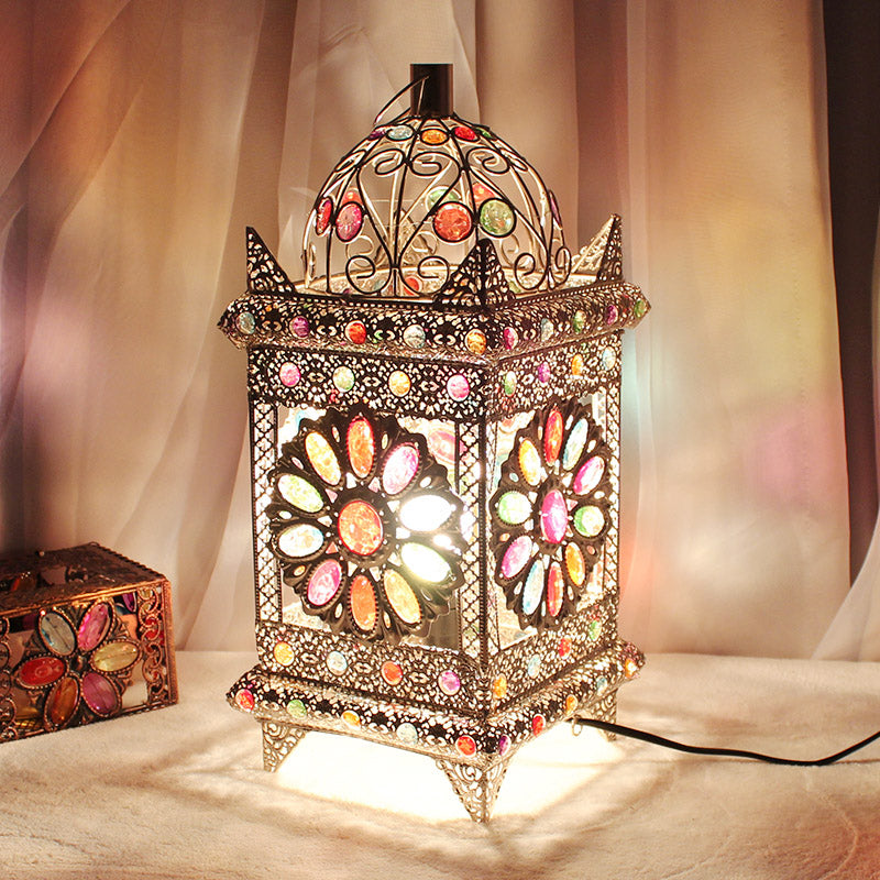 Lantern Bedroom Night Table Light Bohemian Metal 1 Light Silver/White/Bronze Nightstand Lighting