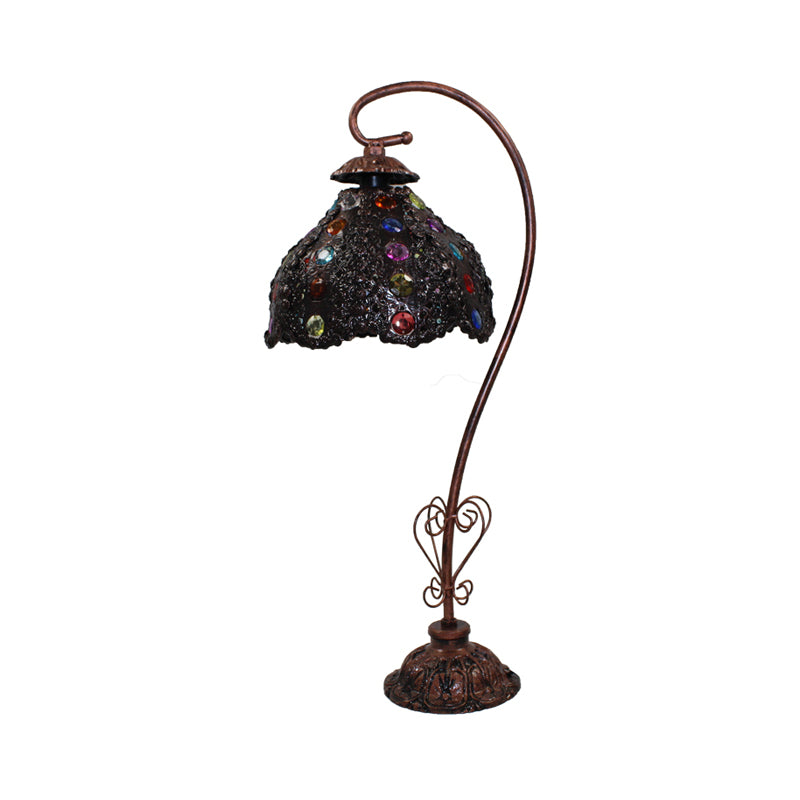 Bohemian Scalloped Night Lighting 1 Head Metal Nightstand Lamp in Black for Study Room