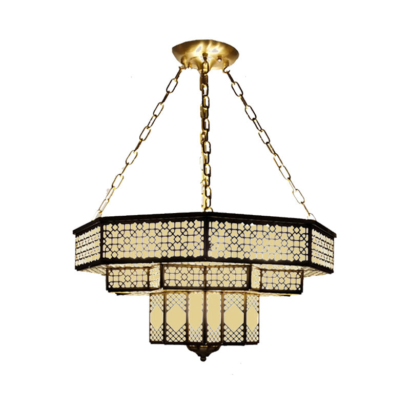 Lampada a filo in ottone metallico geometrico 7 luci tradizionale lampada a montaggio semifulto
