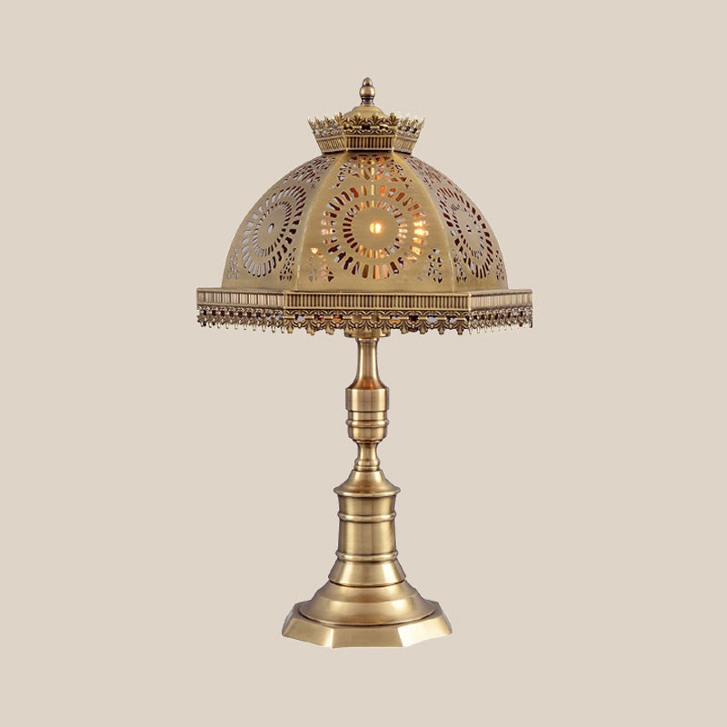 3 Lights Metallic Table Light Traditional Brass Finish Dome Bedroom Nightstand Lamp