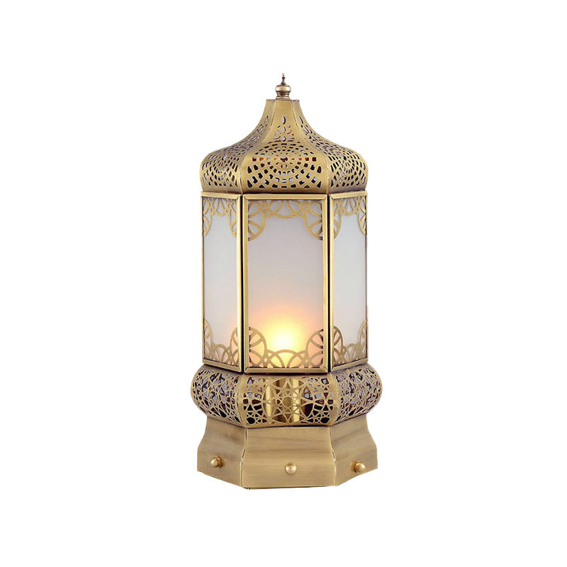 1 Light Desk Lighting Vintage Corridor Nightstand Lamp with Lantern Metal Shade in Brass