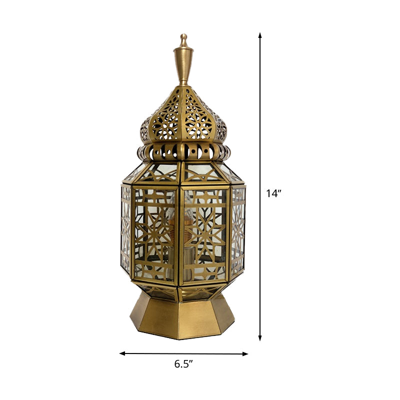 12.5"/14" Wide 1 Head Table Lamp Antiqued Lantern Metallic Nightstand Light in Brass for Bedroom