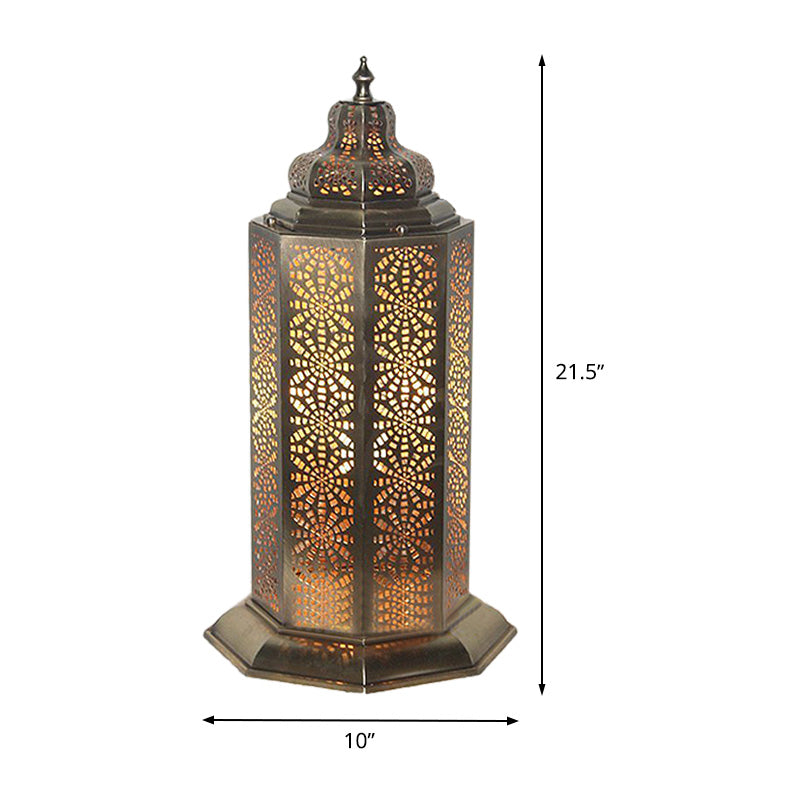 Tower Bedroom Task Lamp Vintage Metal 1 Light Bronze Night Table Light with Hollow Out Design