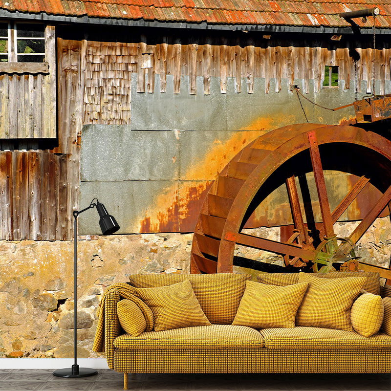 Photography Country Mural Wallpaper with Water Mill  Painting for Home Decor