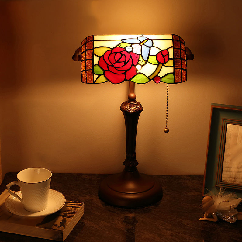 One Head Glass Desk Lamp Tiffany Style Task Lighting for Bedroom Living Room