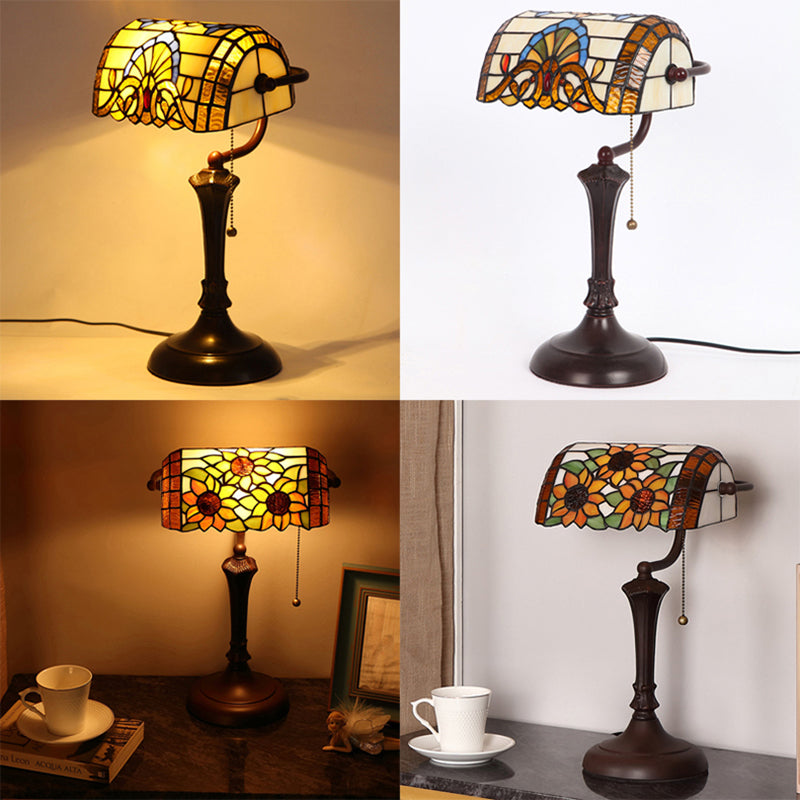 One Head Glass Desk Lamp Tiffany Style Task Lighting for Bedroom Living Room