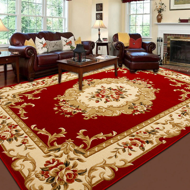 Antique Floral Design Carpet Polyester Indoor Rug Stain Resistant Area Carpet for Home Decoration