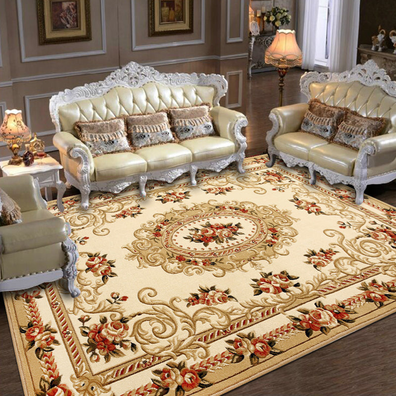 Antique Floral Design Carpet Polyester Indoor Rug Stain Resistant Area Carpet for Home Decoration