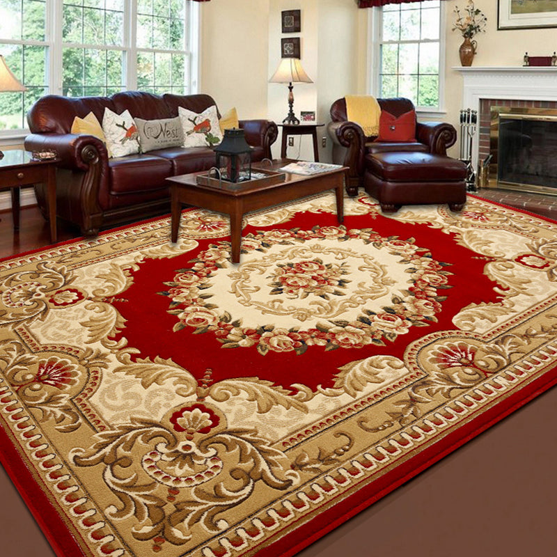 Antique Floral Design Carpet Polyester Indoor Rug Stain Resistant Area Carpet for Home Decoration