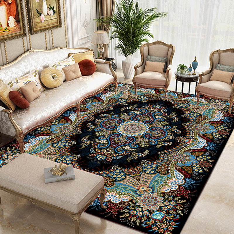 Moroccan Polyester Rug Retro Medallion Print Carpet Stain Resistant Area Carpet for Home Decor